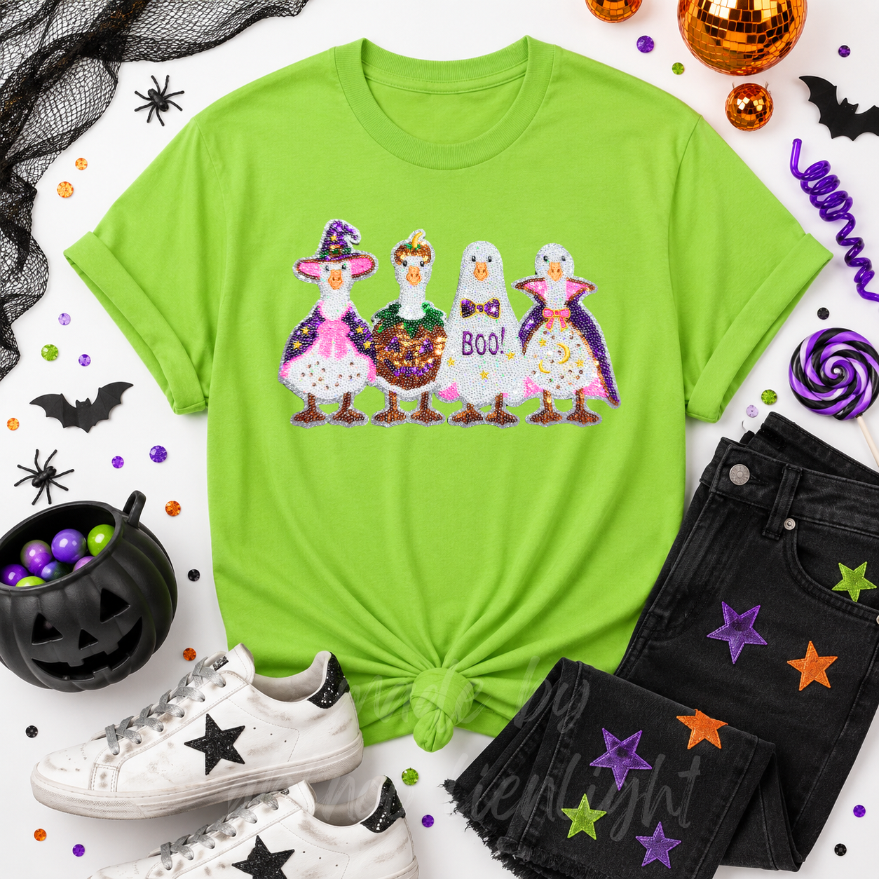 Silly Goose Halloween Sequin Patch Tshirt