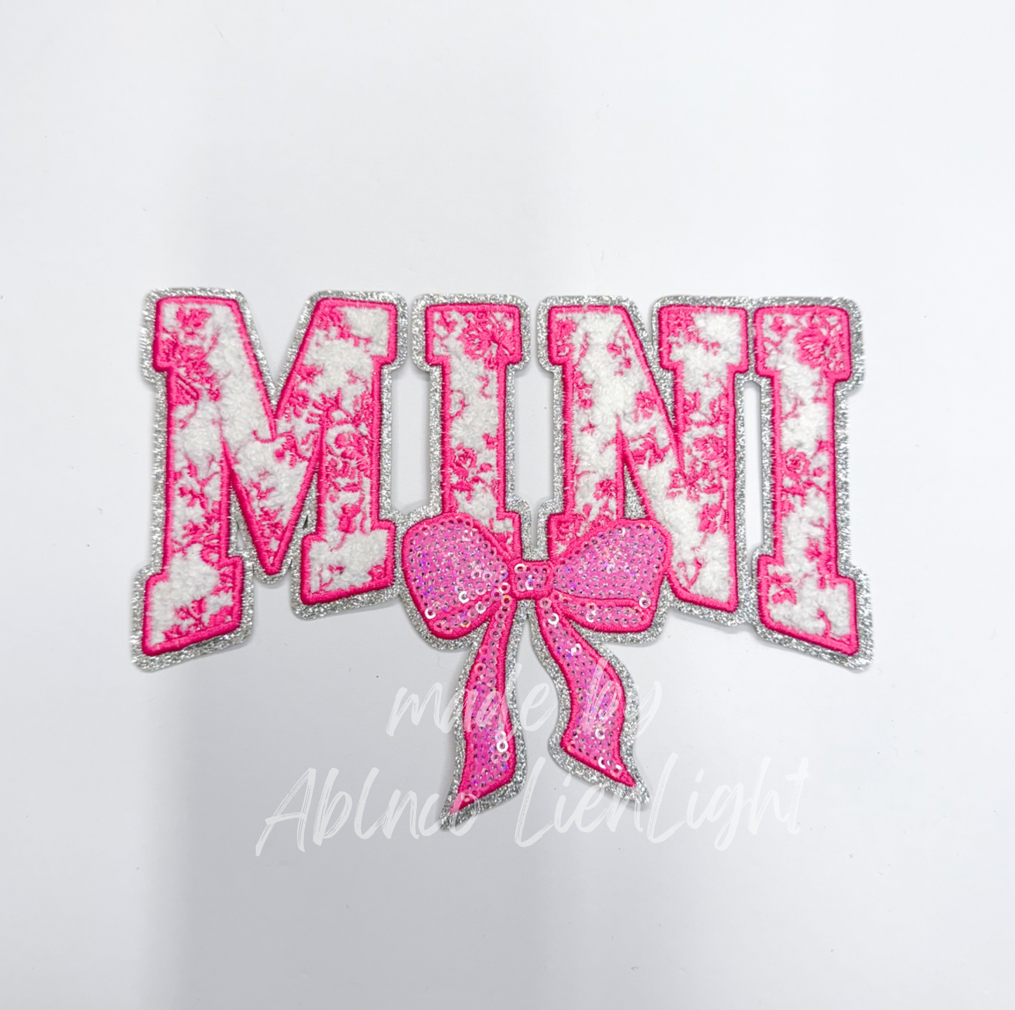 Pink Floral Grand Millennial Mini Bow Sequins Chenille Patch