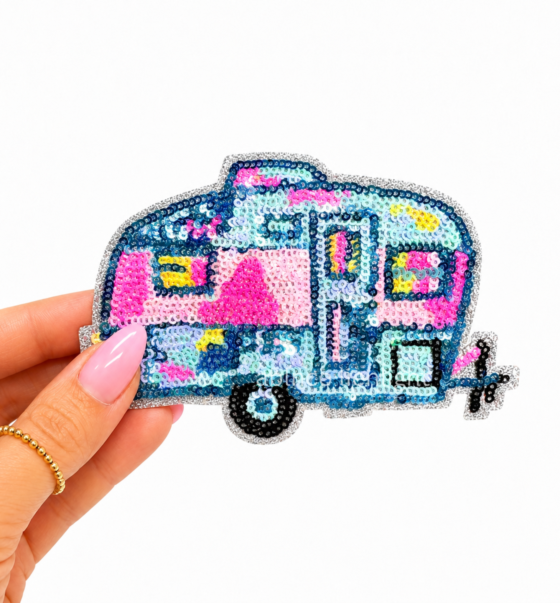 Trailer Camper Camping Pink Sequin Patch  - Small