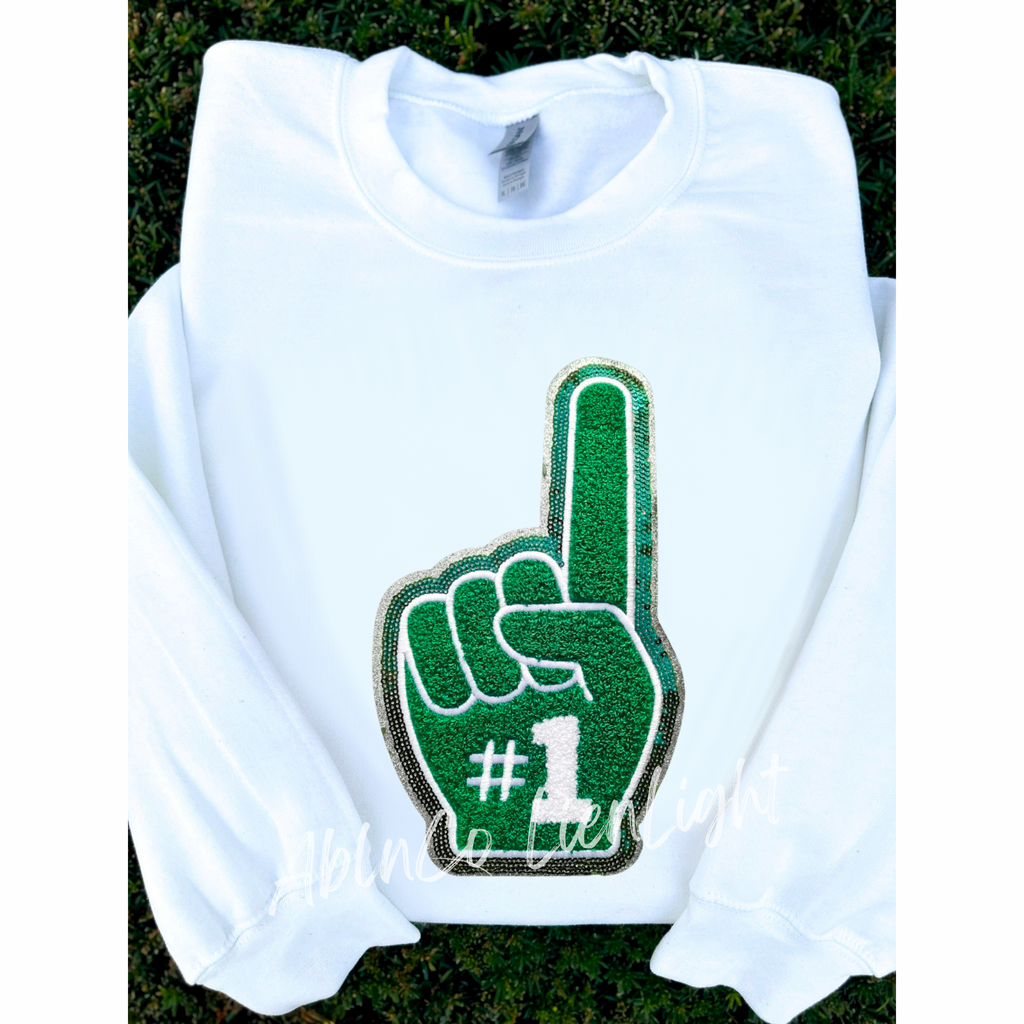 Green Game Day Foam Finger Chenille Patch - Large