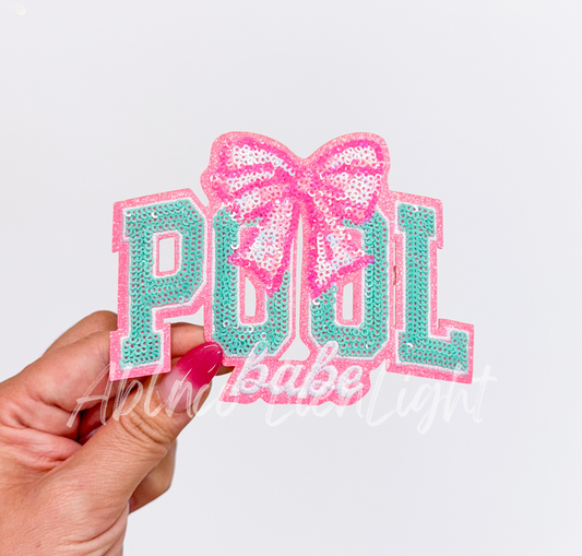 Pink Bow Pool Babe Summer Sequin Patch