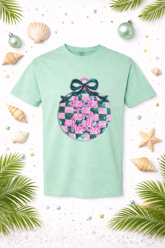 Deck The Halls Ornament Sequins Christmas Patch Tshirt