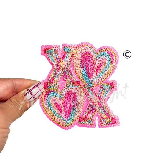 Colorful Pink Splatter XO Hearts Embroidery Valentines Day Patch - Small