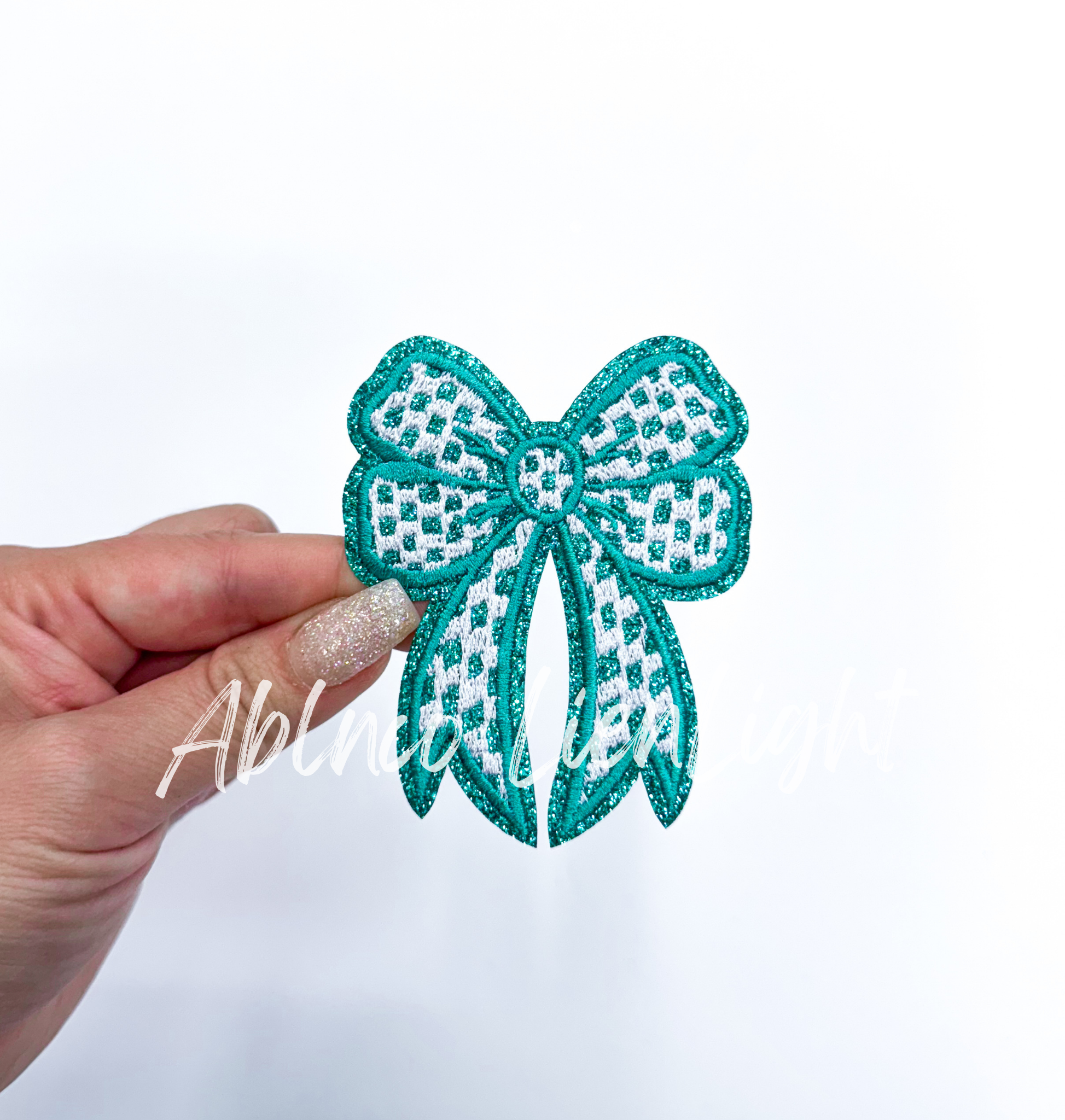 Glitter Checkered Embroidery Bow Patch