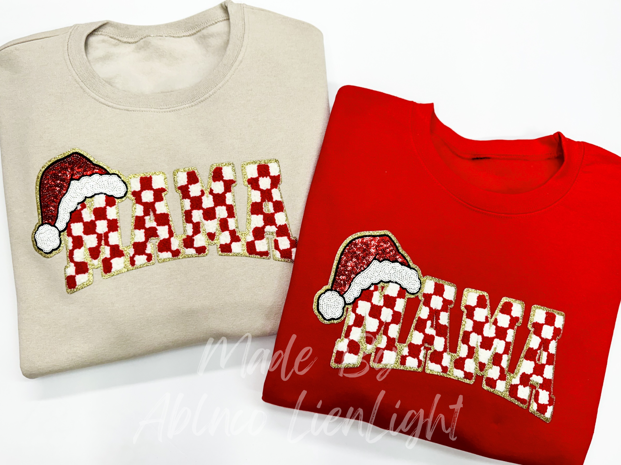 Red Checkered Mama Christmas Sequin Patch - Large