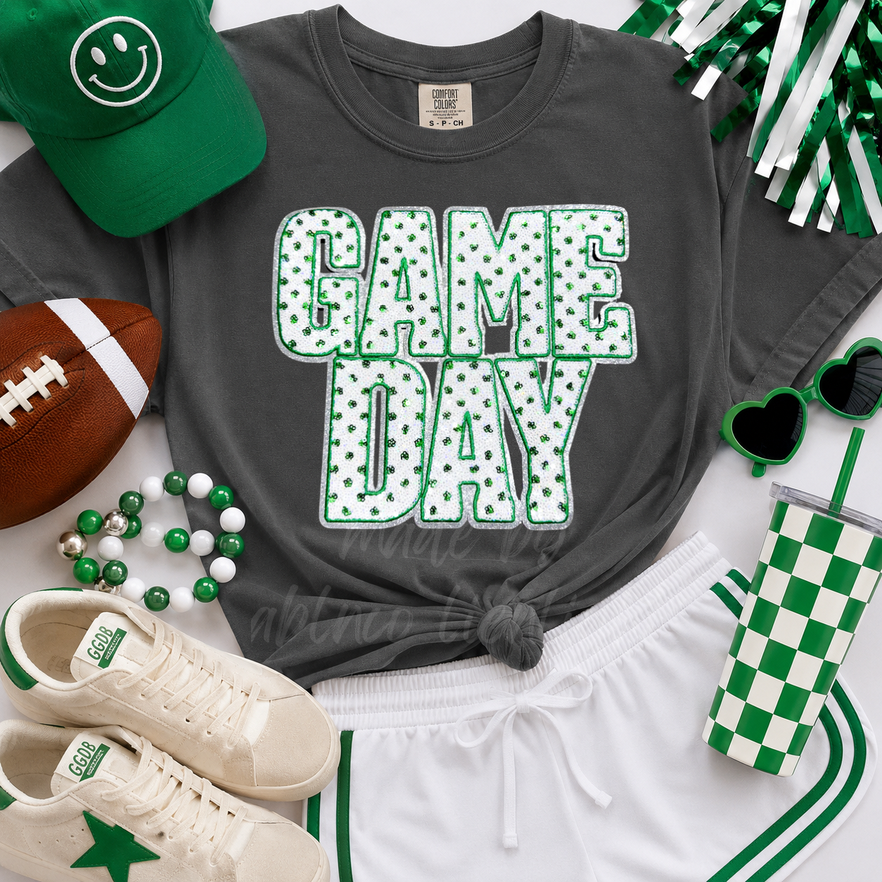 Green Polka Dots Game Day Sequin Tshirt & Sweatshirt