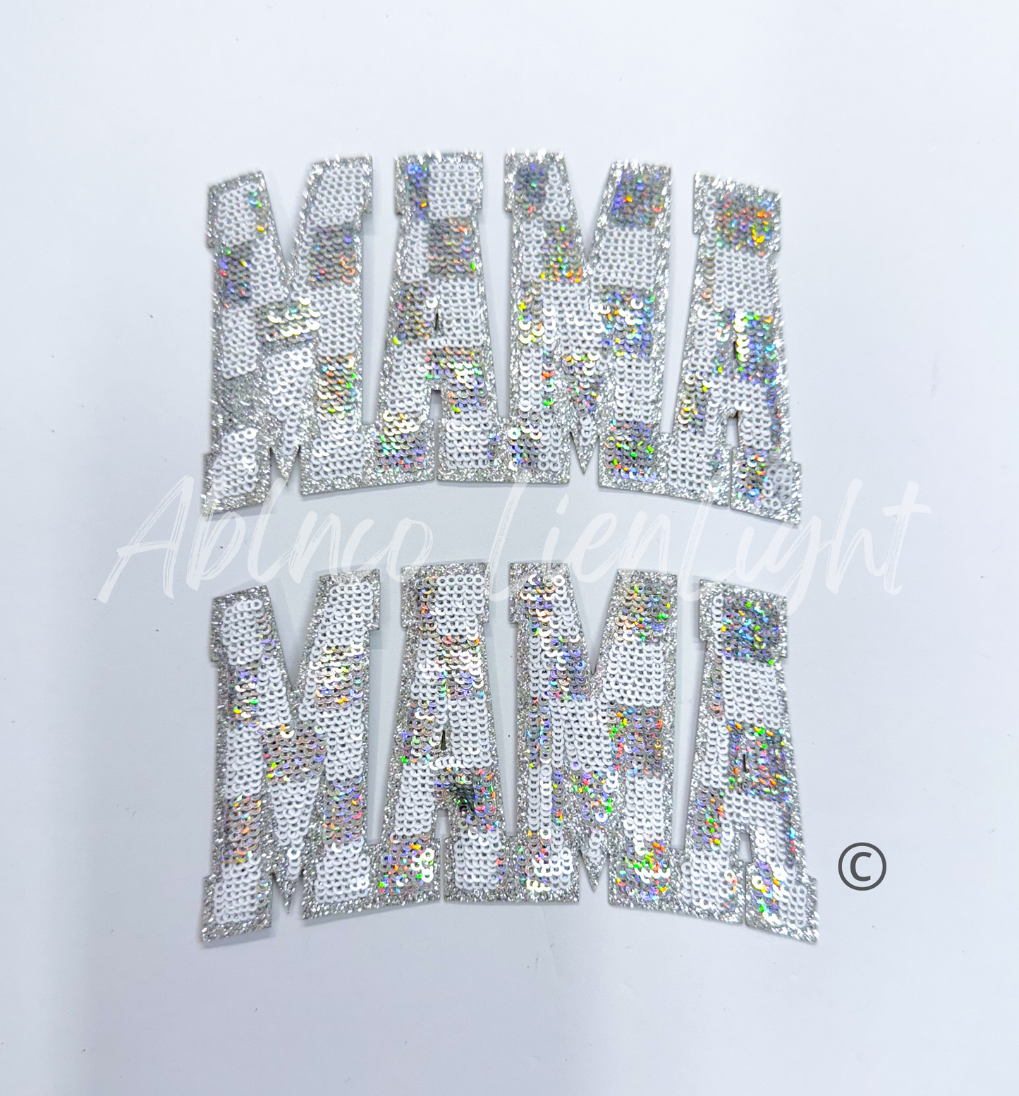 Small Silver Checkered Mama Sequins Patch