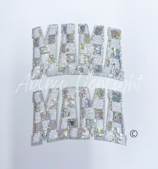 Small Silver Checkered Mama Sequins Patch