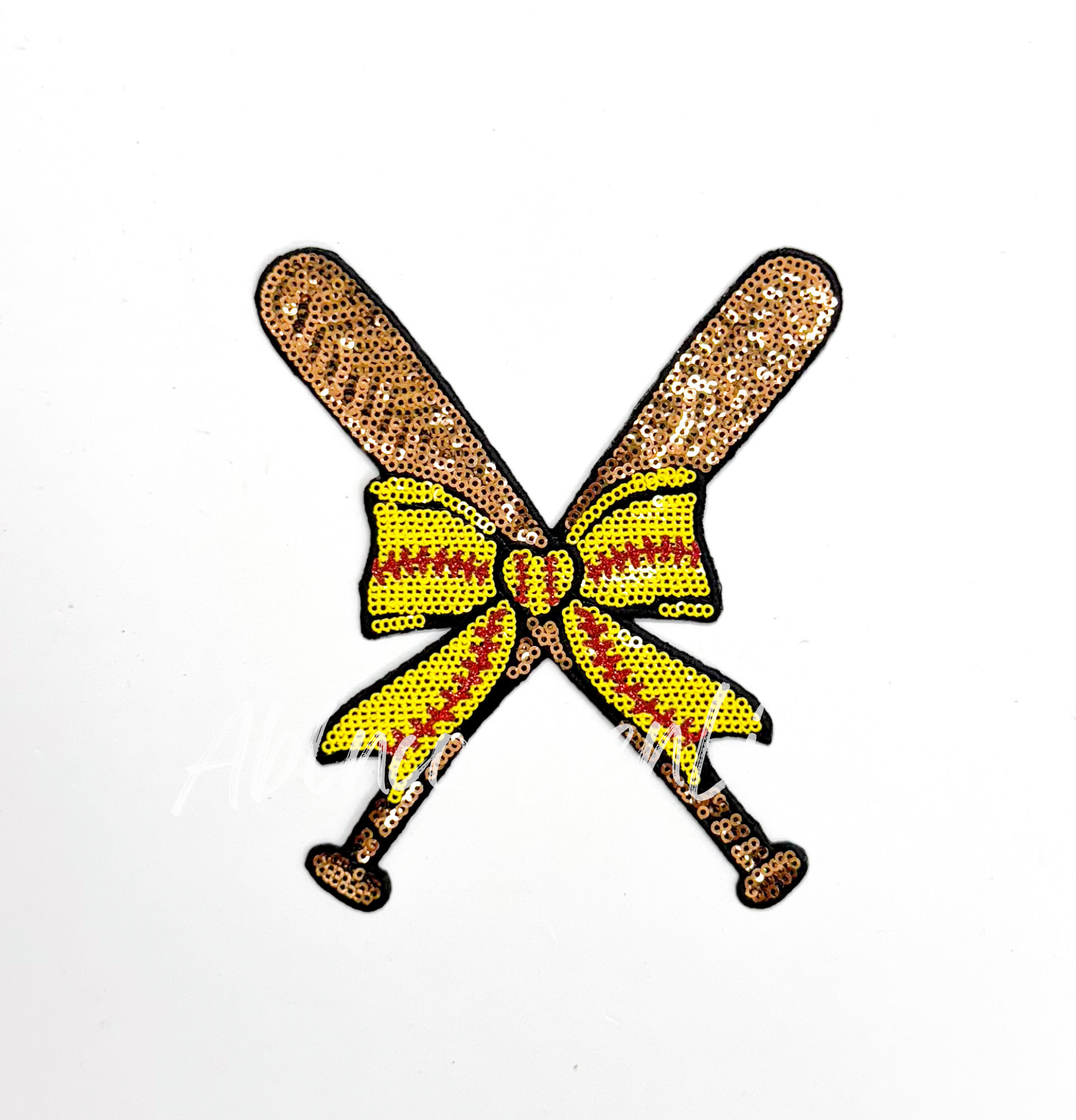 Softball Bow Batter Bat Sequin Patch - Small