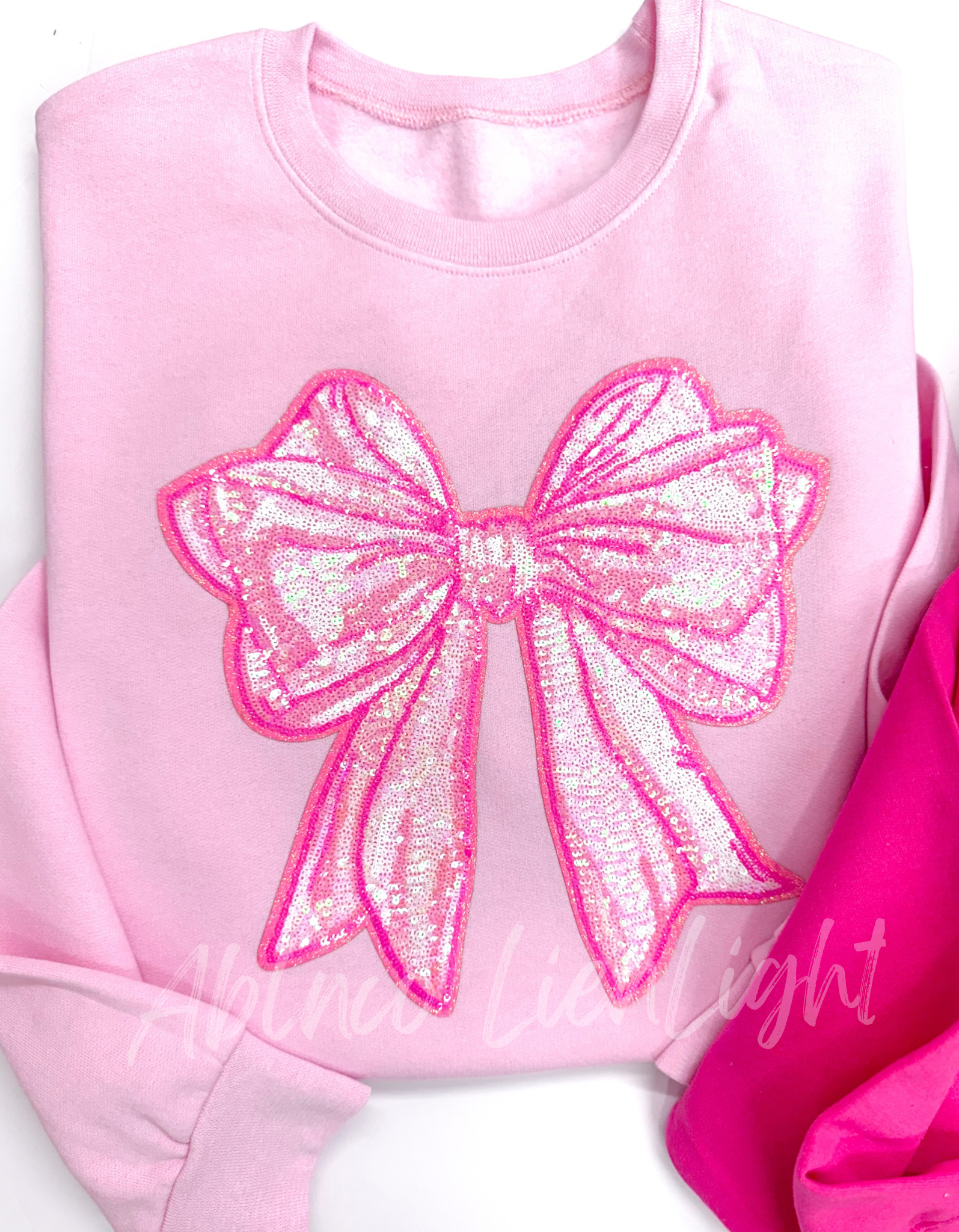 Pink Bow Valentines Day Sequin Patch Sweatshirt
