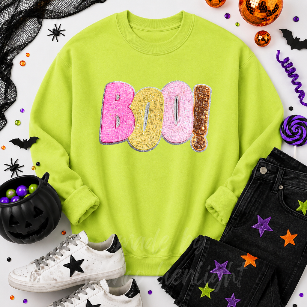 Colorful Boo Halloween Sequin Patch Sweatshirt