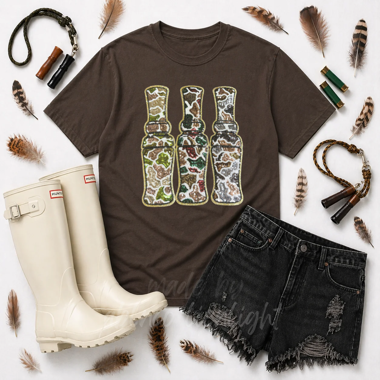 Duck Calls Hunting Sequin Patch Tshirt