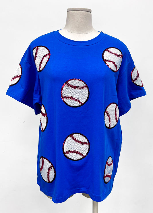 Baseball Beadtubes Sequins Royal Blue Tshirt