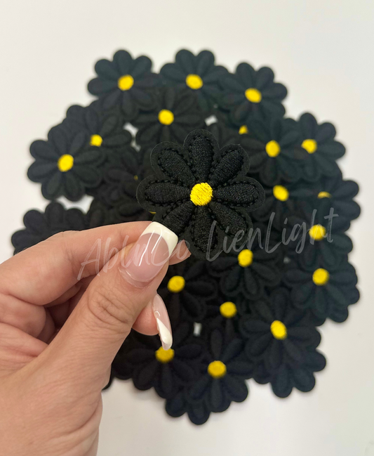 Black Daisy Flower Embroidery Patch