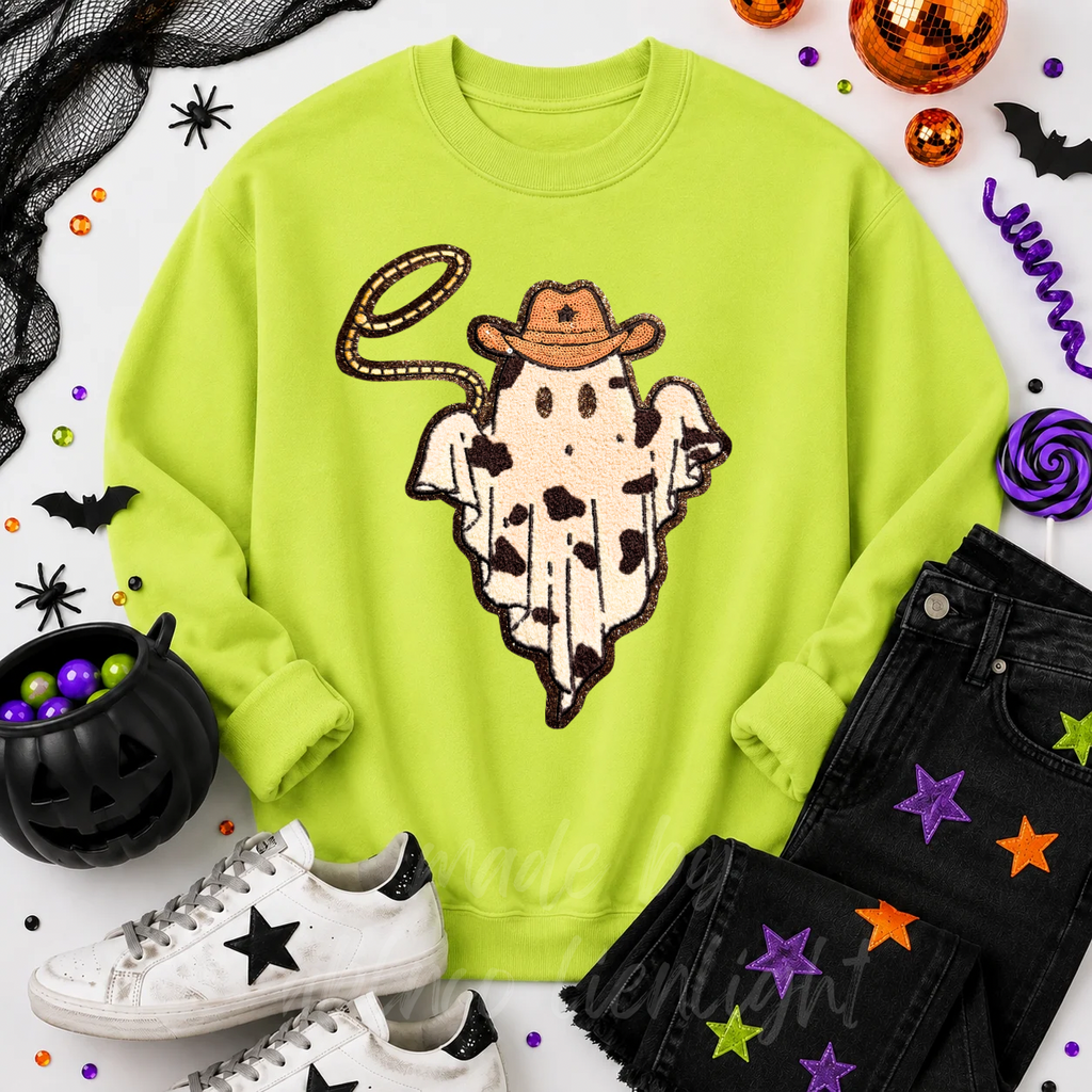 Cowboy Rope Ghost Halloween Sequin Patch Sweatshirt