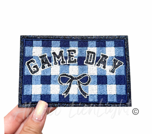 Navy Game Day Checkered Plaid Bow Patch