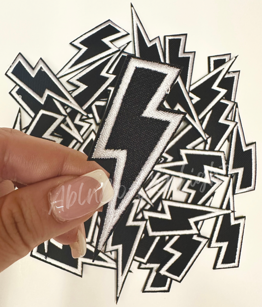 Black & White Lightning Bolt Embroidery Patch