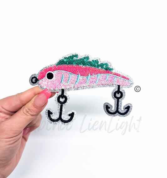 Pink Fishing Lure Hunting Sequins Patch