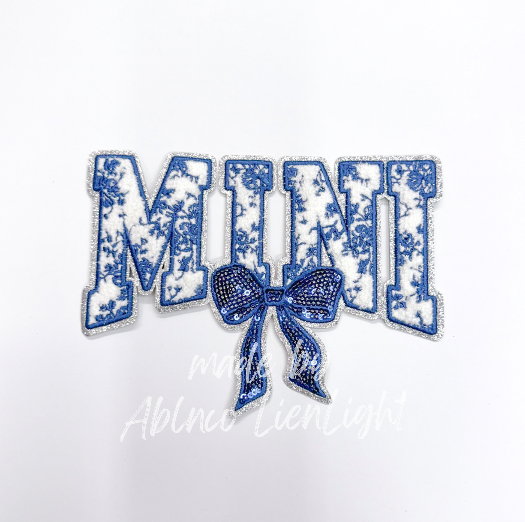 Blue Floral Grand Millennial Mini Bow Sequins Chenille Patch