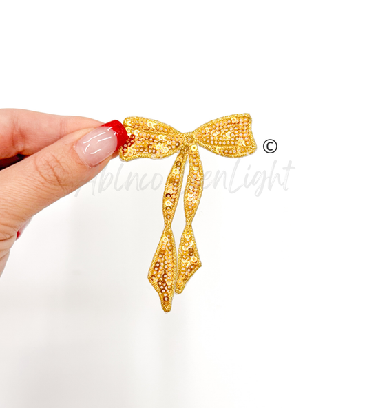 Gold Skinny Sequins Bow Patch