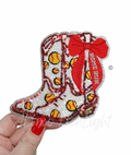 Softball Homerun Red Bow Boots Sequin Patch - Small