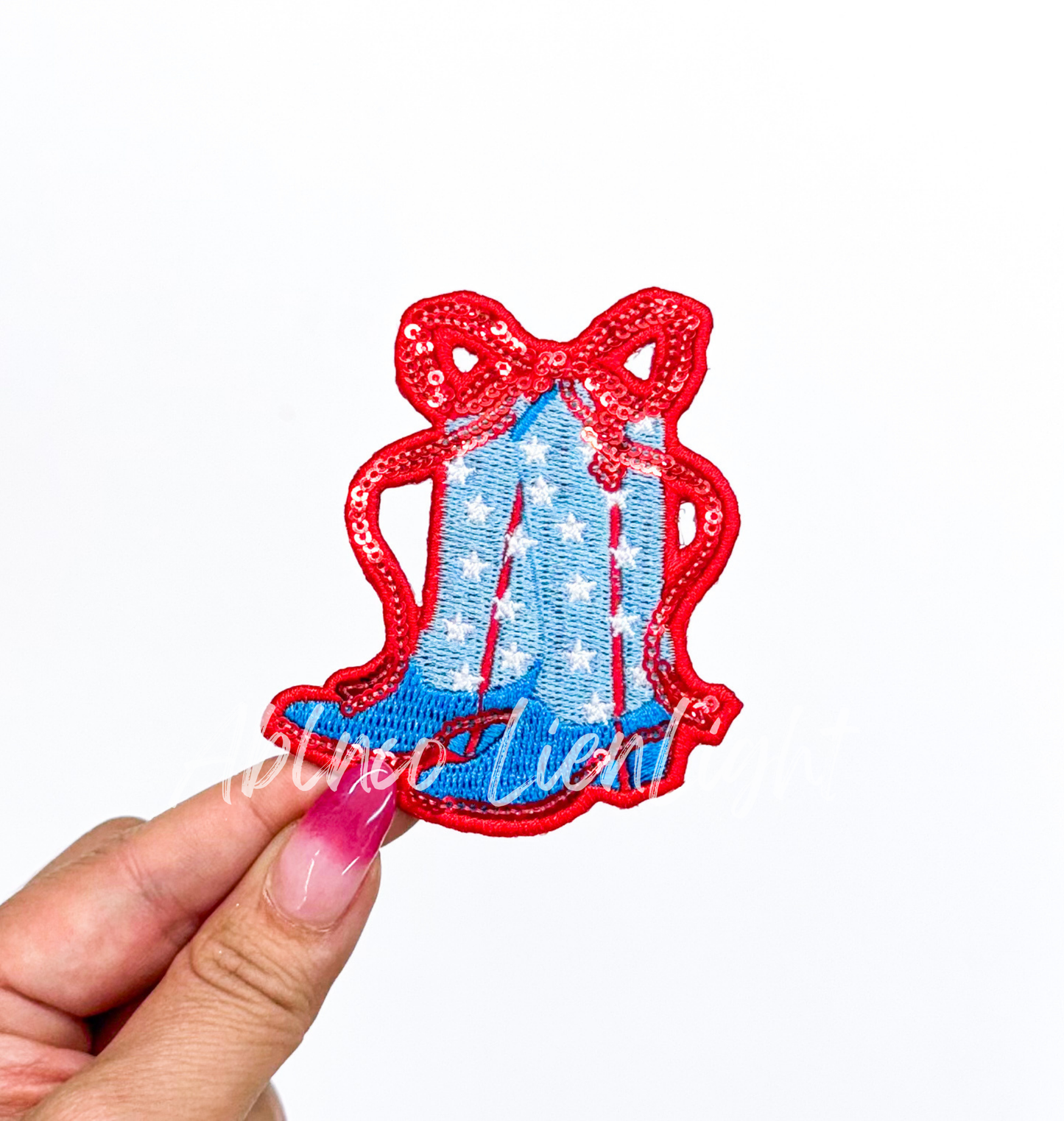 Red Bow Star Boot USA 4th July Holiday Sequin Patch