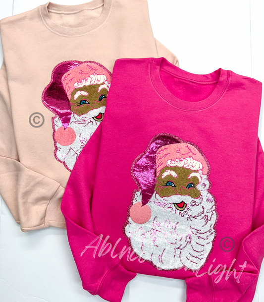 Preppy Pink Brown Santa©️ Sequins Sparkles Patch Sweatshirt