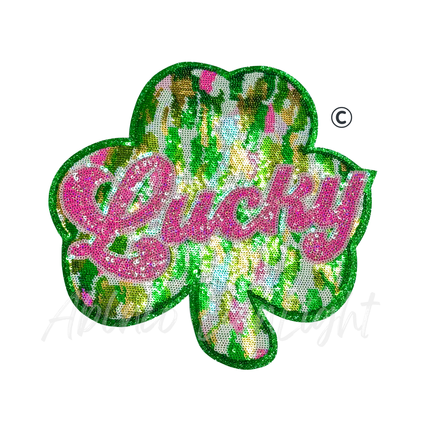 Colorful Pink Lucky Clover St Patricks Day Sequin Patch - Large