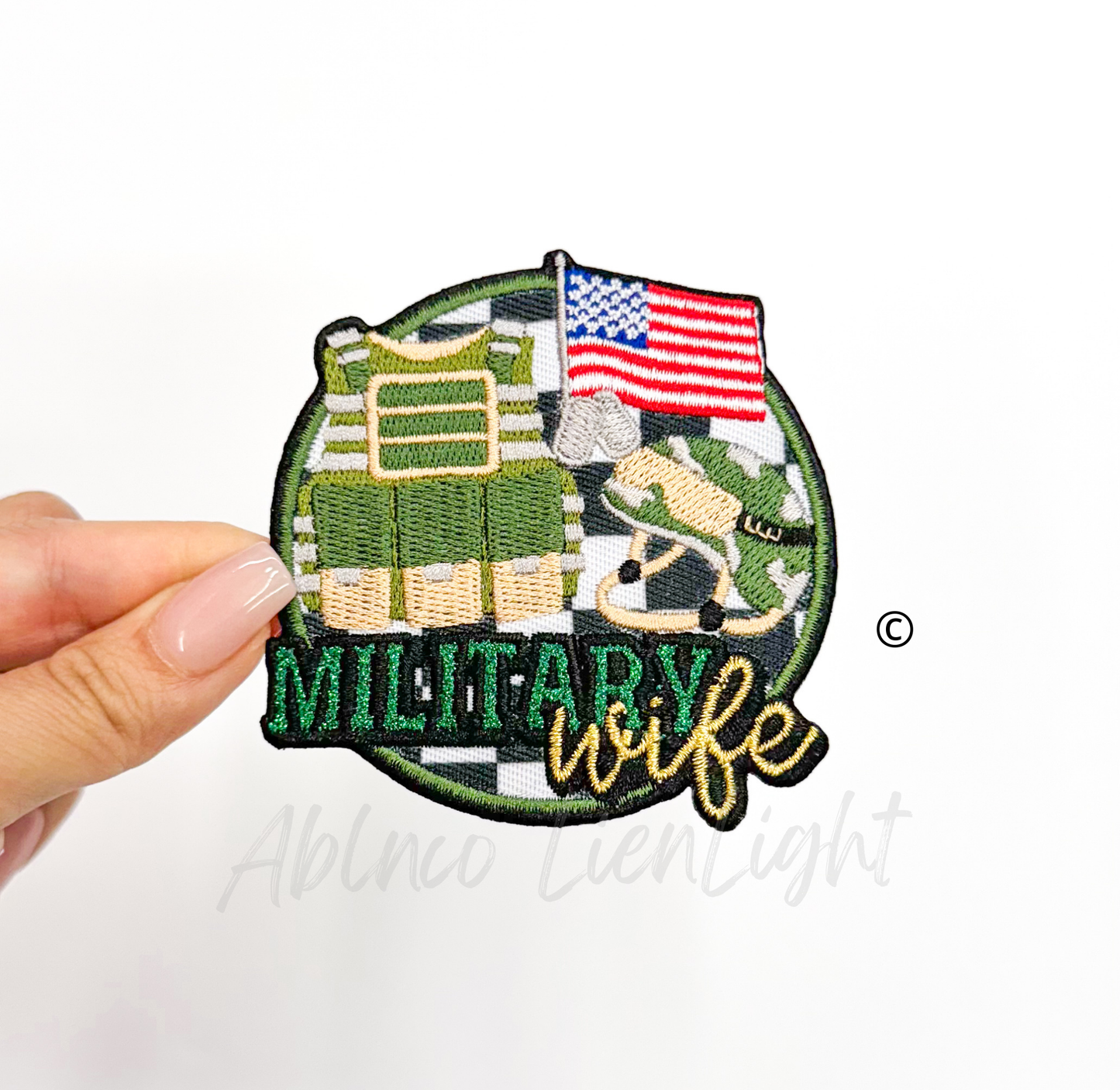 Military Wife glitter embroidery patch