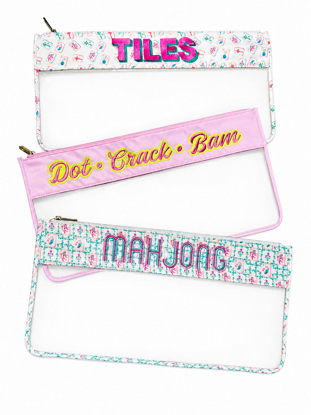 Colorful Embroidered Tiles Clear Zipper Pouch Bag