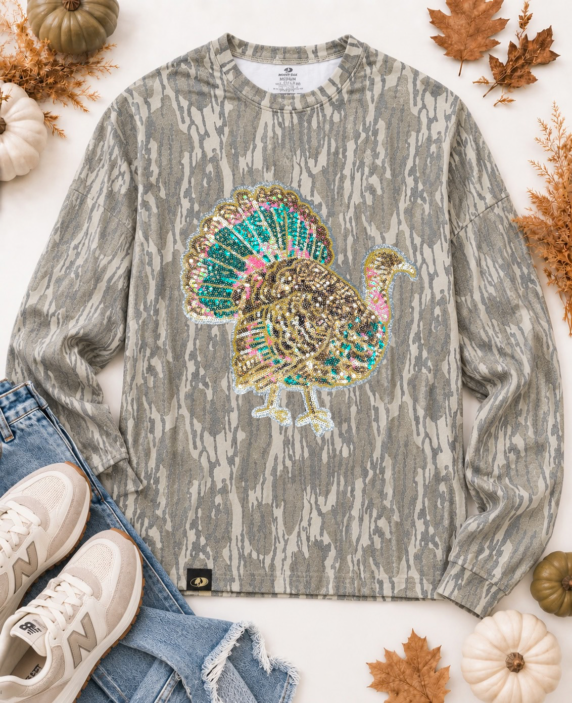 Great Outdoors Hunting Patch Mossy Oak Bottomland Cotton Mill Long Sleeve Tshirt