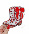 Baseball Homerun Red Bow Boots Sequin Patch - Small