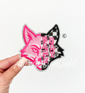 Fox Mascot Pink Checkered Sequin Patch - Small