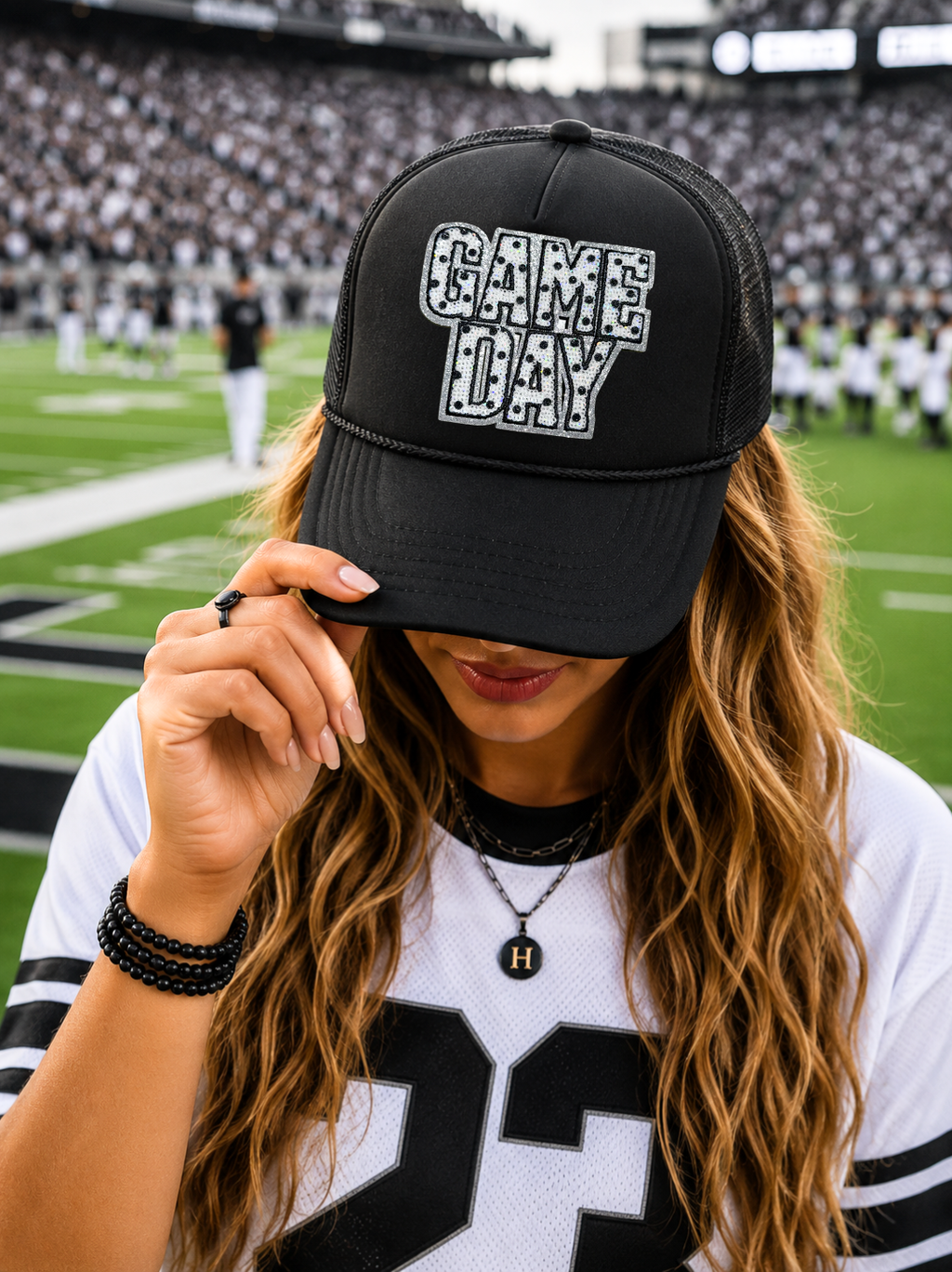 Black Polka Dots Game Day Sequin Patch Otto Trucker Hat