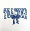 Blue Floral Grand Millennial Teacher Bow Sequins Chenille Patch