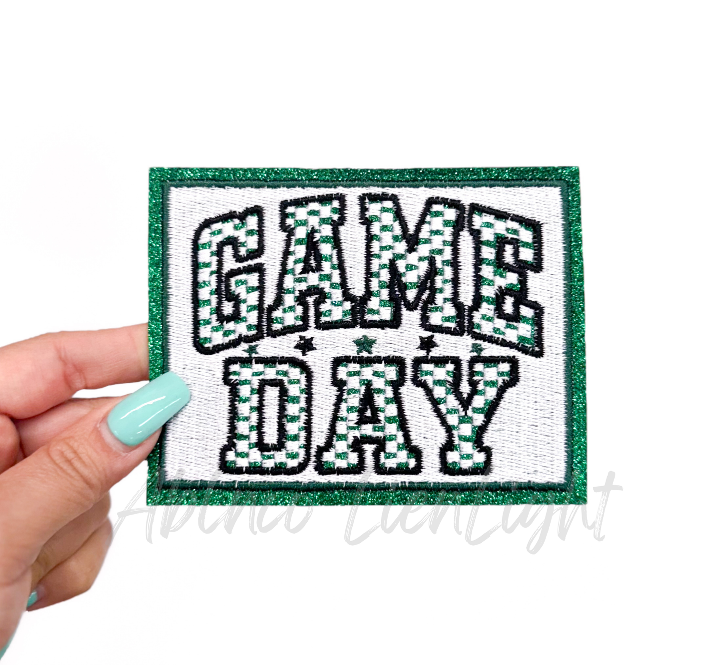 Green Checkered Game Day Glitter Embroidery Patch