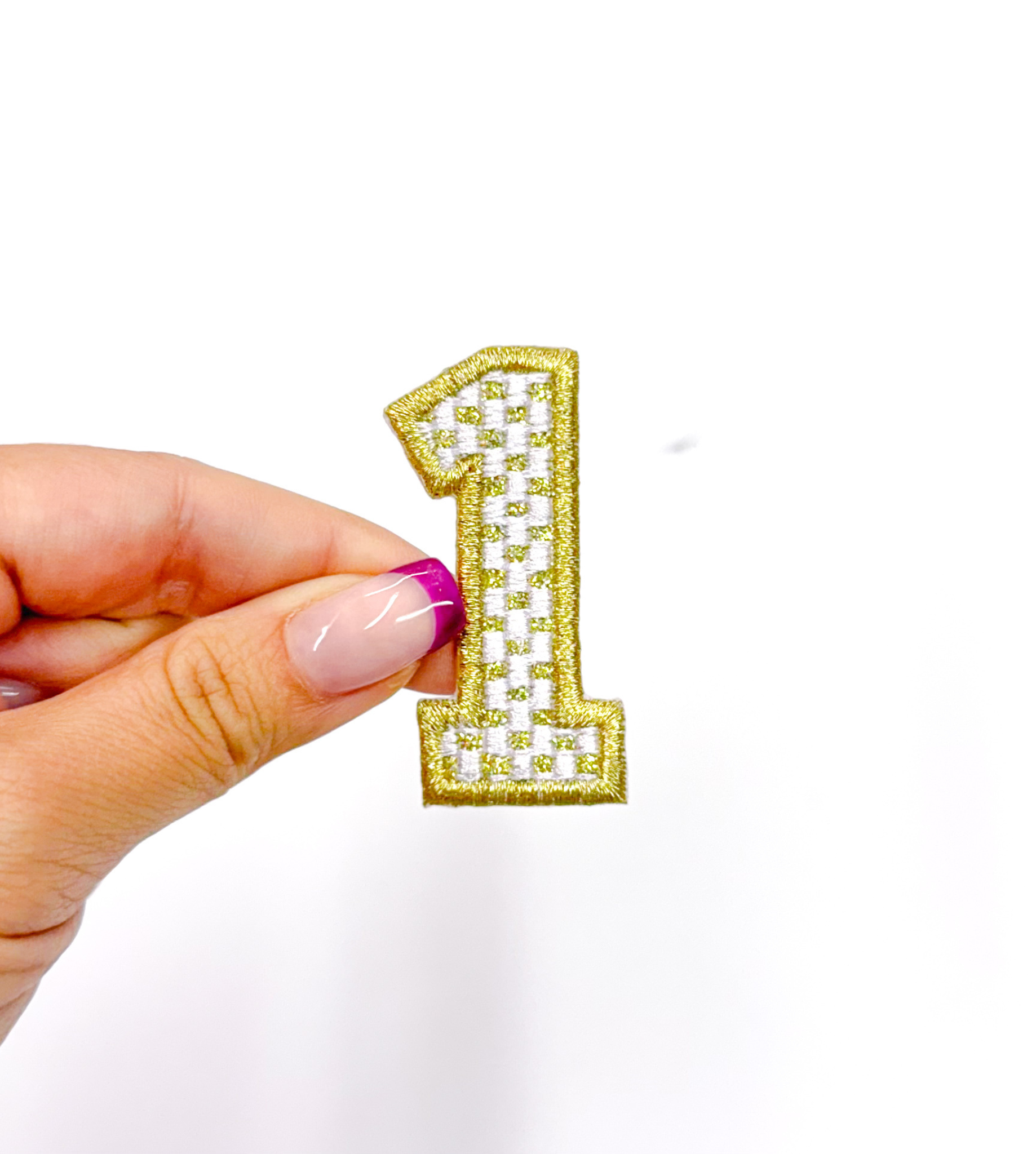 2” Gold Checkered Numbers Glitter Embroidery Patch