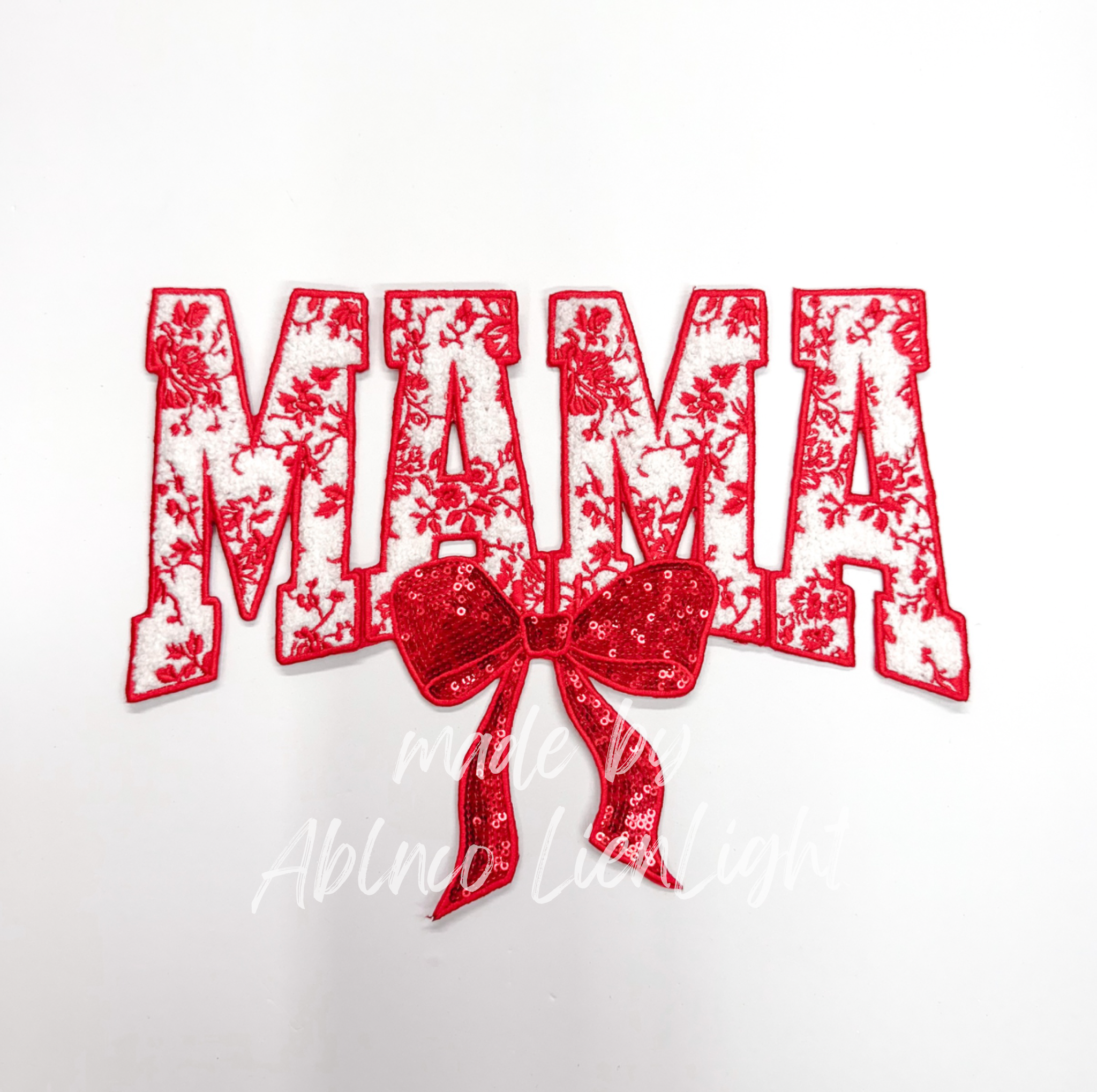 Red Floral Grand Millennial Mama Bow Sequins Chenille Patch
