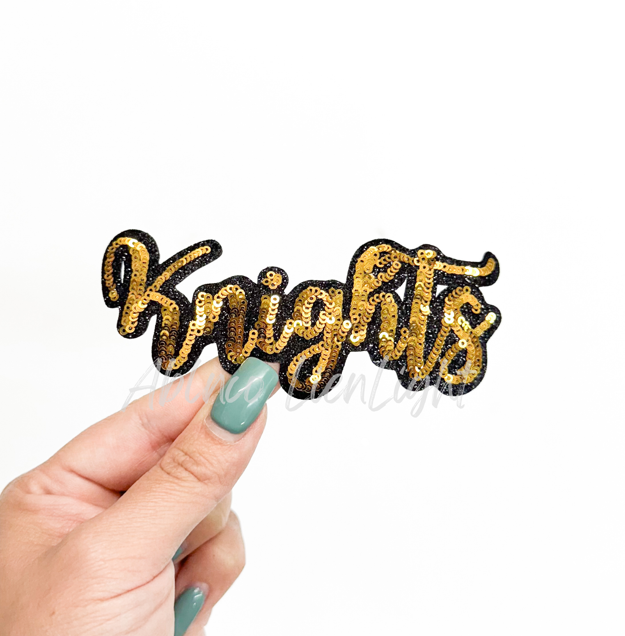 Knights Mascot Gold Script Sequin Patch - Small