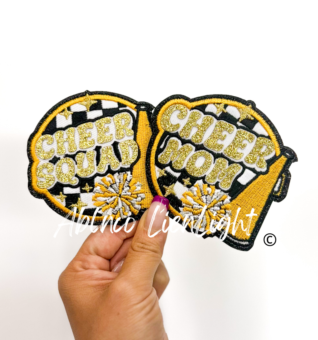 Gold Cheer Squad & Cheer Mom Glitter Embroidery Patch