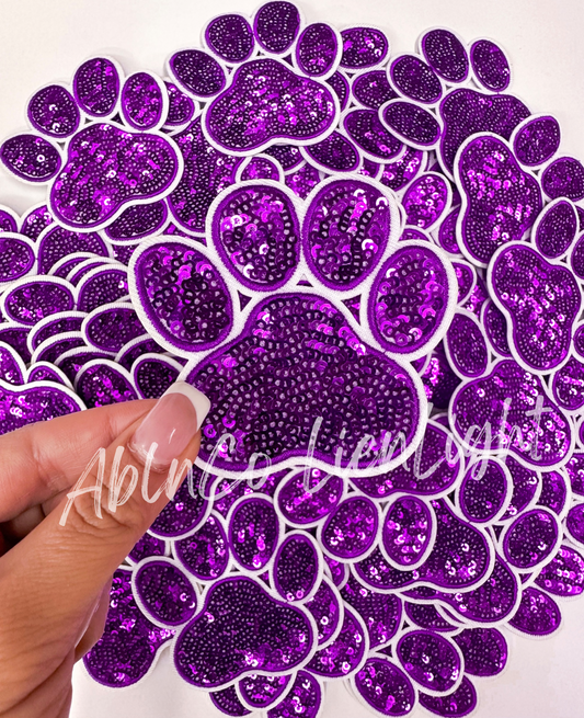 Purple Paw Print Sequins Embroidery Patch