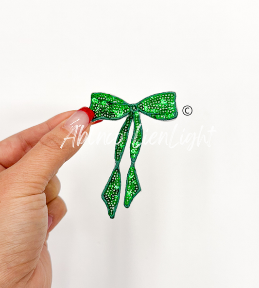 Green Skinny Sequins Bow Patch