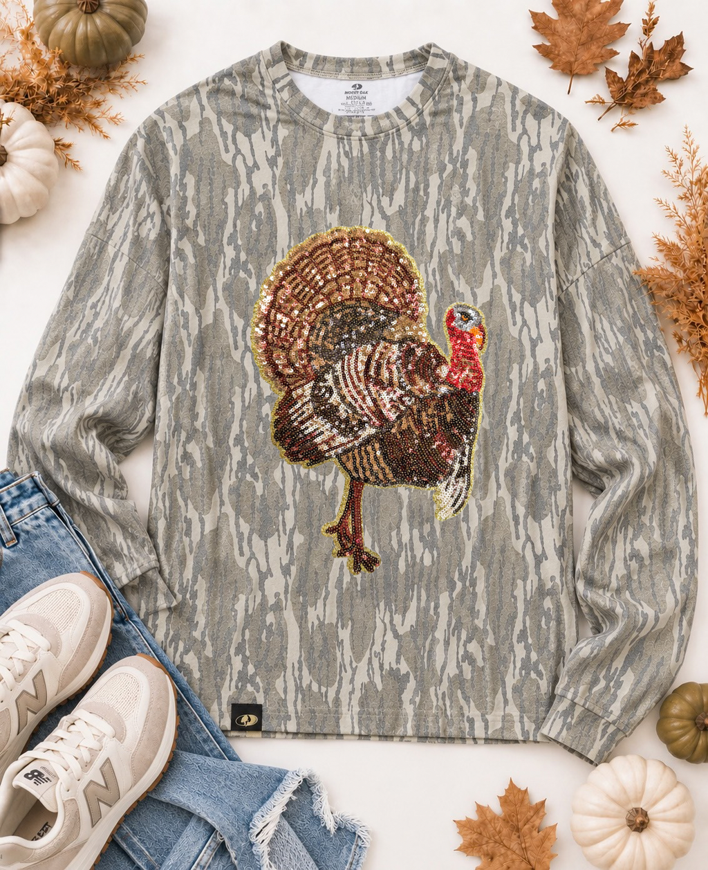 Great Outdoors Hunting Patch Mossy Oak Bottomland Cotton Mill Long Sleeve Tshirt