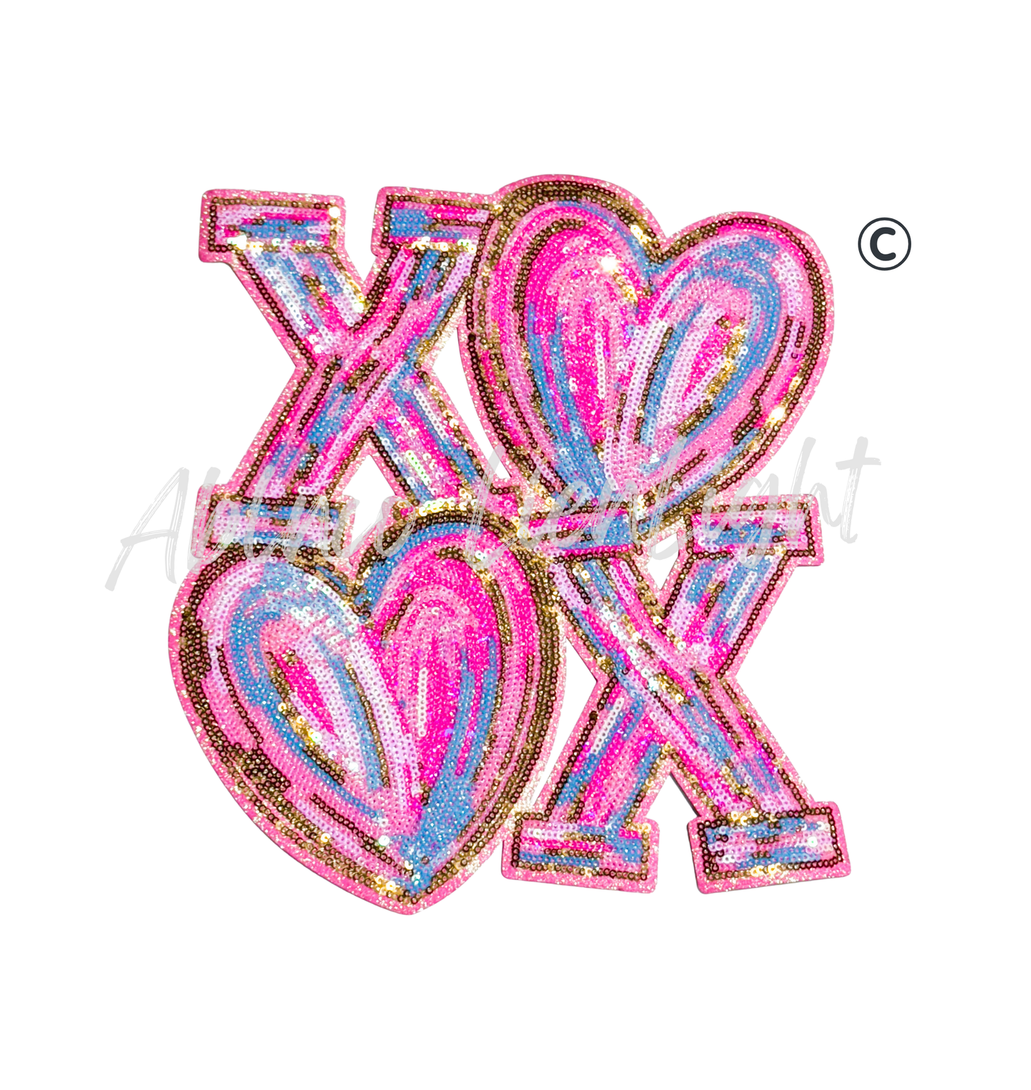 Colorful Pink Splatter XO Hearts Sequins Valentines Day Patch - Large