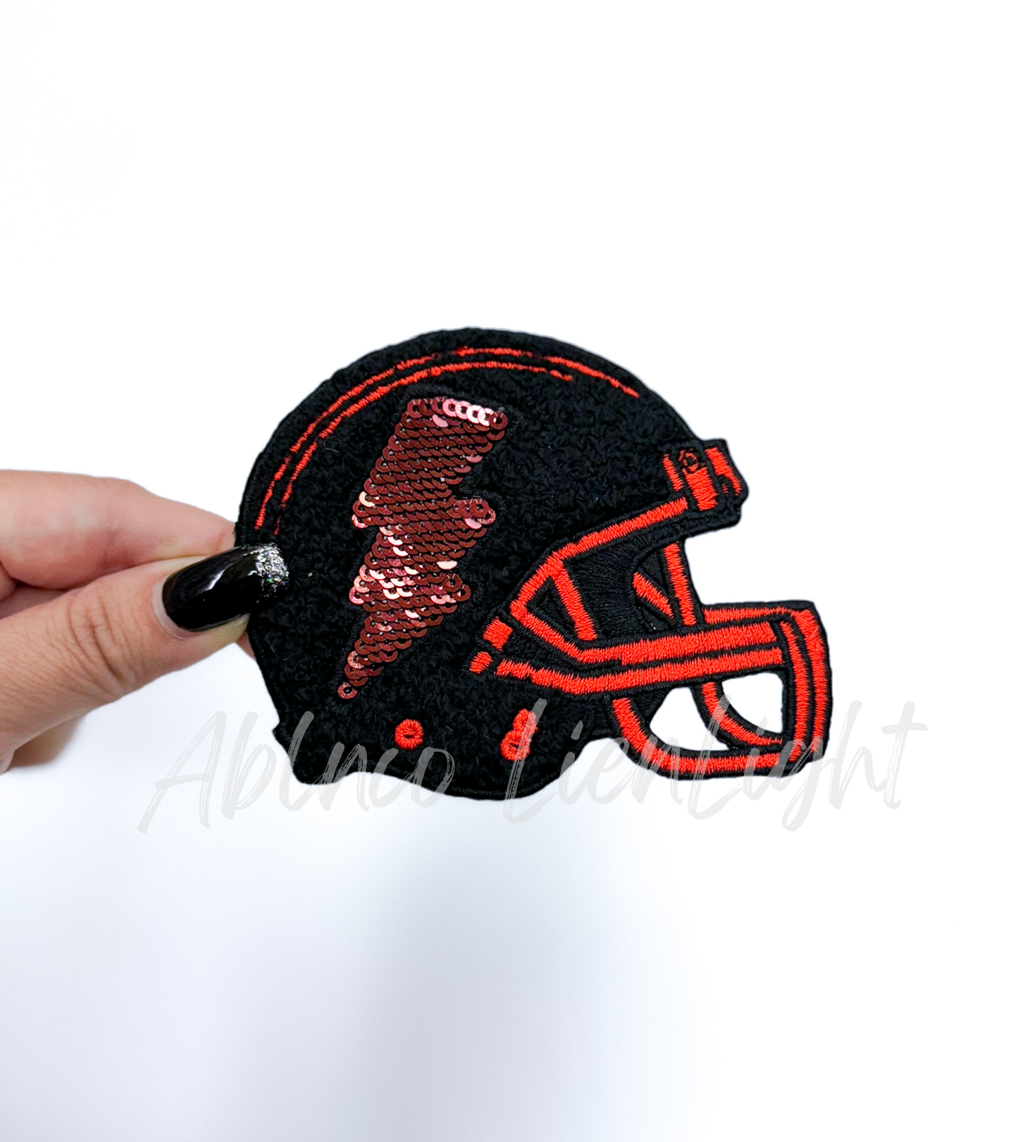 Black Maroon & Red Football Helmet Chenille Sequin Embroidery Patch