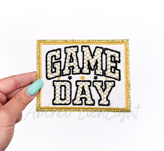 Gold Checkered Game Day Glitter Embroidery Patch