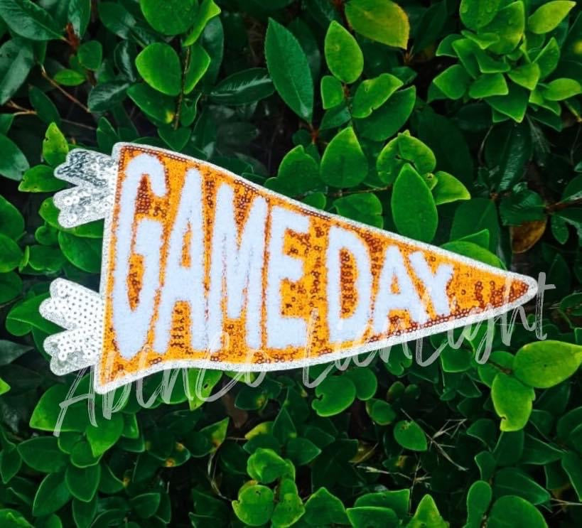 Green Game Day Pennant Flag Sequin Patch - Large