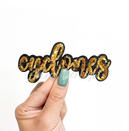 Gold Cyclones Mascot Script Letter Sequin Patch - Small
