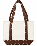 Brown Polka Dot Canvas Large Tote Bag