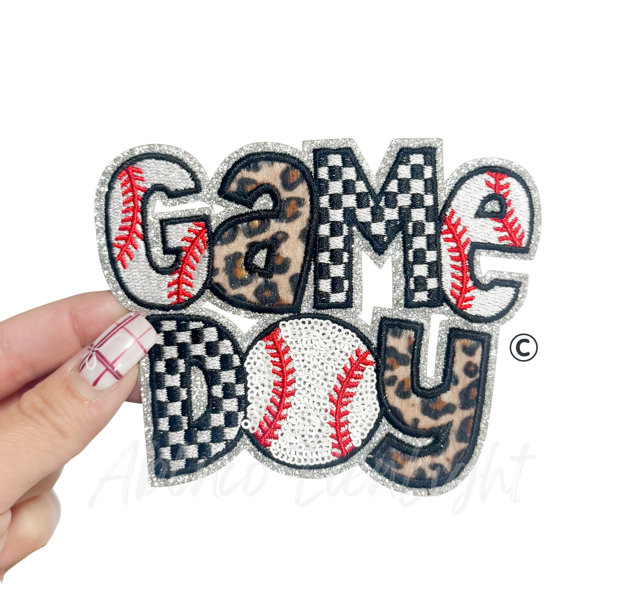Baseball Game Day Cheetah Checkered Sequin Patch - Small